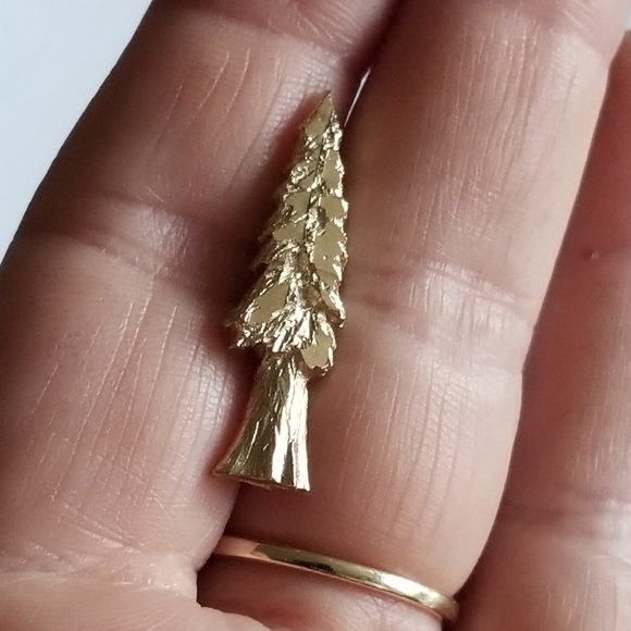 Vintage tree pin gold tone brooch spruce redwood pine conifer Christmas - Picture 7 of 8